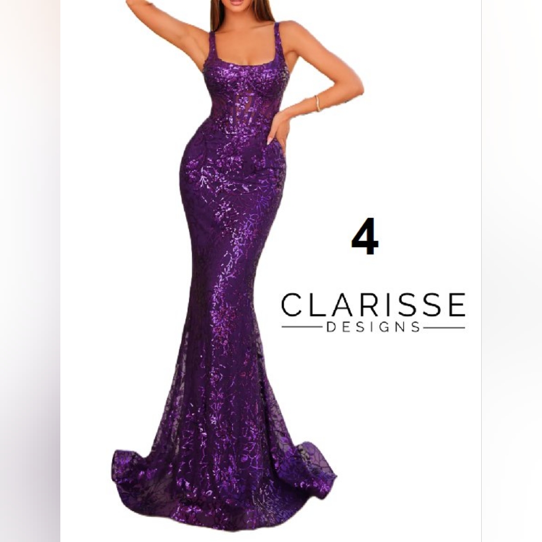 Clarisse Designs Dark Purple Sequin Dress, Style 811236, Size 4